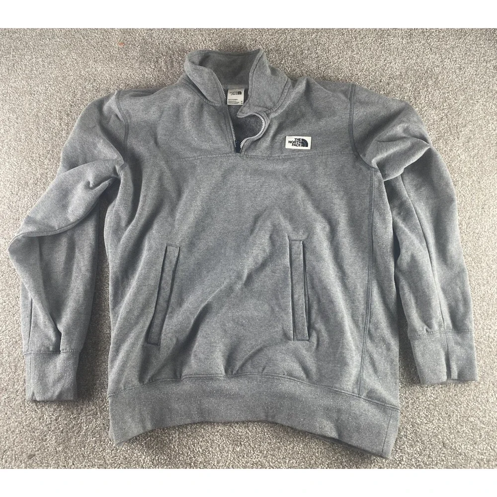 The North Face Solid Gray 1/4 Zip Pullover Fleece Jacket Mens XL Warm Preppy